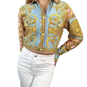GIANNI VERSACE Vintage 1992 Medusa Baroque Denim Jacket Pink Blue Gold [103460]